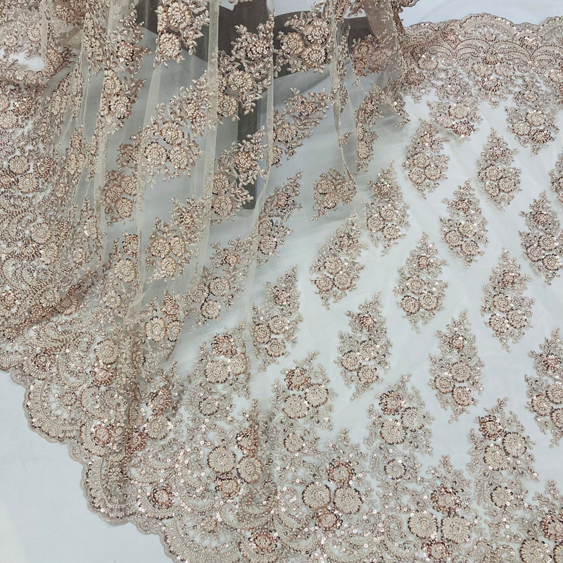 Beaded Lace Fabric Embroidered on 100% Polyester Net Mesh | Lace USA - GD-832