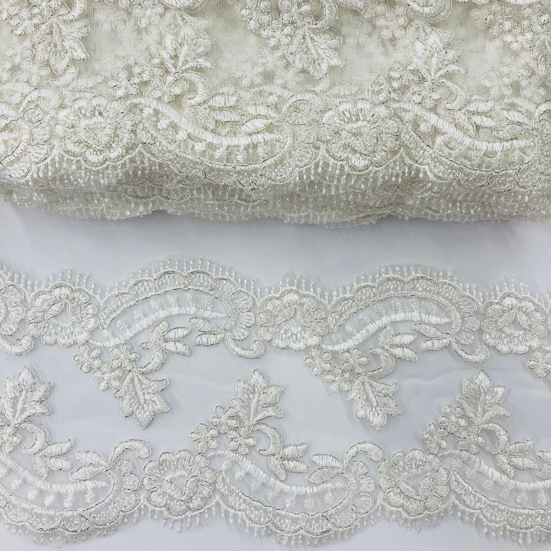 Corded Double Sided Lace Trimming Embroidered on 100% Polyester Net Mesh | Lace USA - 95375W/2