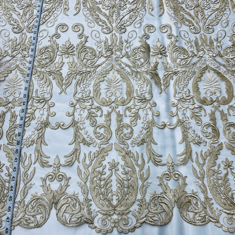 Corded Bridal Lace Fabric Embroidered on 100% Polyester Net Mesh | Lace USA - 97087W