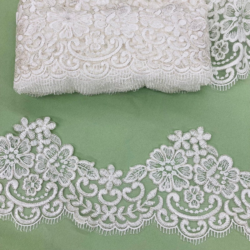 Corded Lace Trimming Embroidered on 100% Polyester Net Mesh | Lace USA - 95365W/1