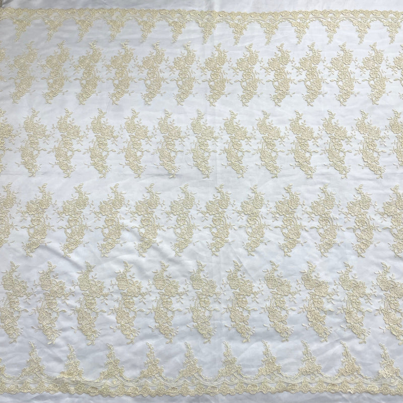 Corded Bridal Lace Fabric Embroidered on 100% Polyester Net Mesh | Lace USA - 97200W