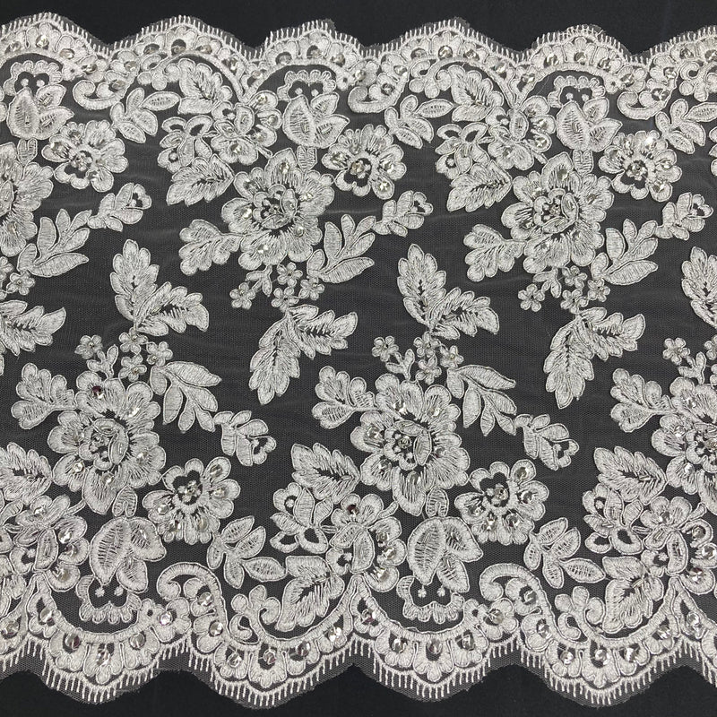 Double Sided Lace Trimming Beaded Corded Embroidered on 100% Polyester Net Mesh | Lace USA - 95359W/2-HB