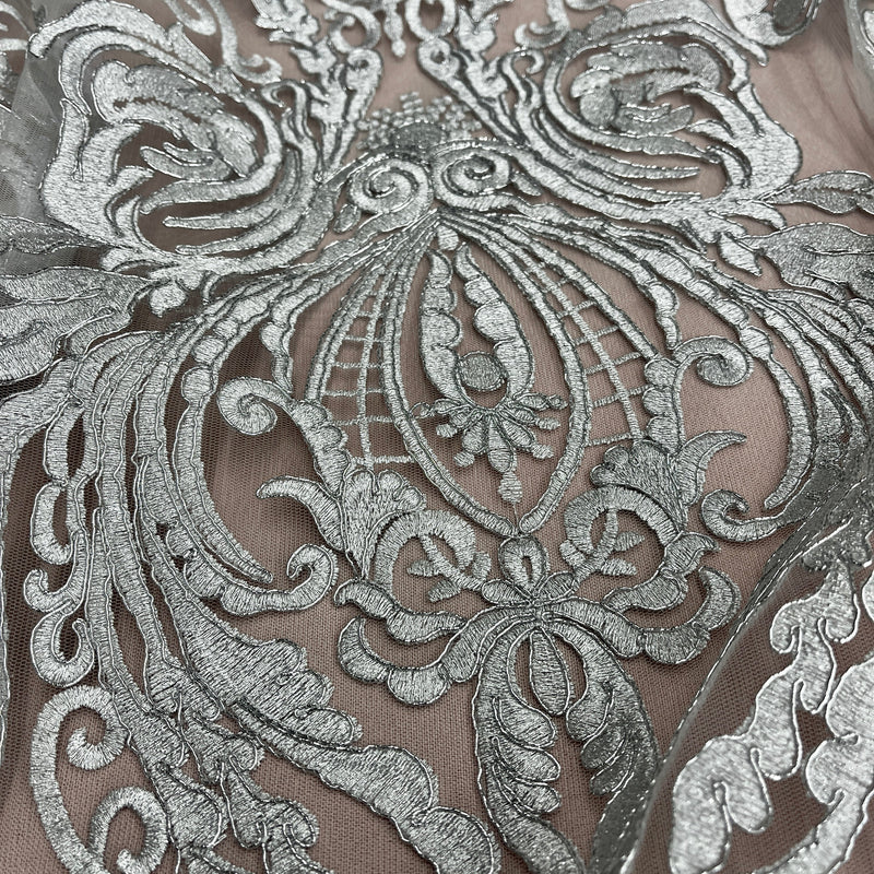 Corded Bridal Lace Fabric Embroidered on 100% Polyester Net Mesh | Lace USA - 97087W