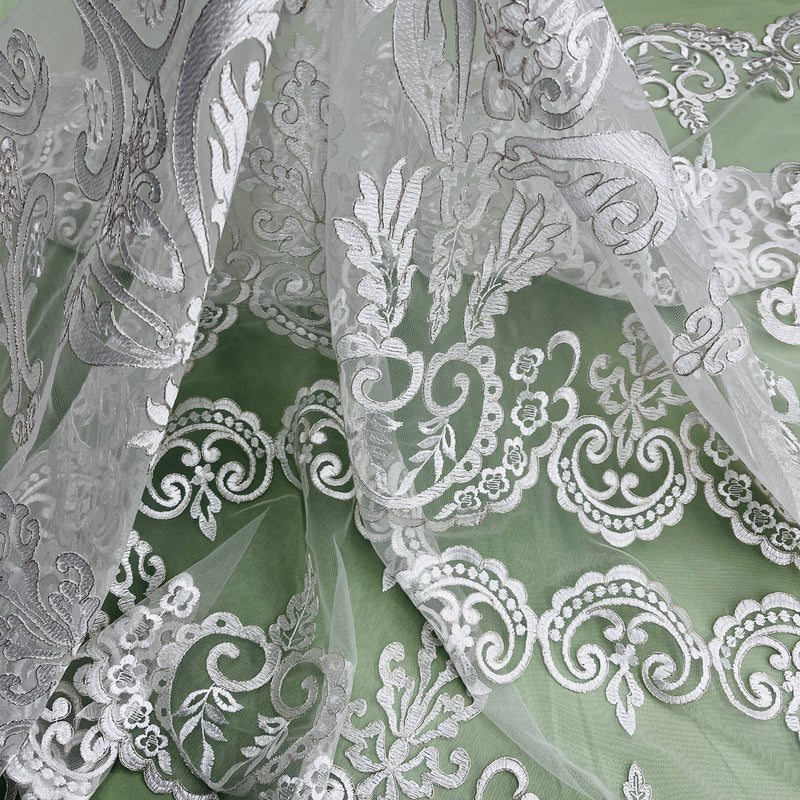 Corded Bridal Lace Fabric Embroidered on 100% Polyester Net Mesh | Lace USA - 97068W