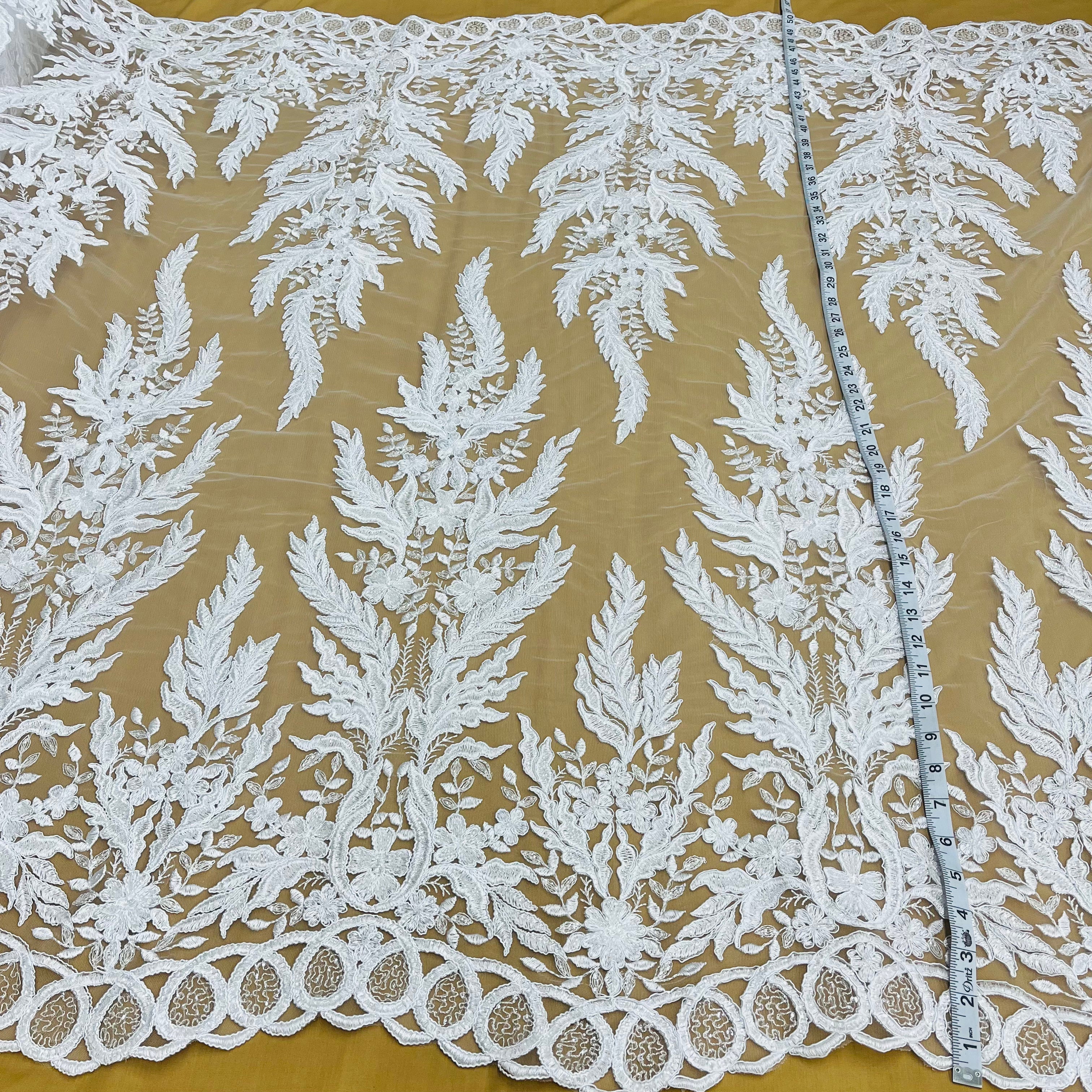 Exquisite Bridal Elegance: Beaded & Corded Embroidered Lace Fabric | Lace USA - 97221W-HB