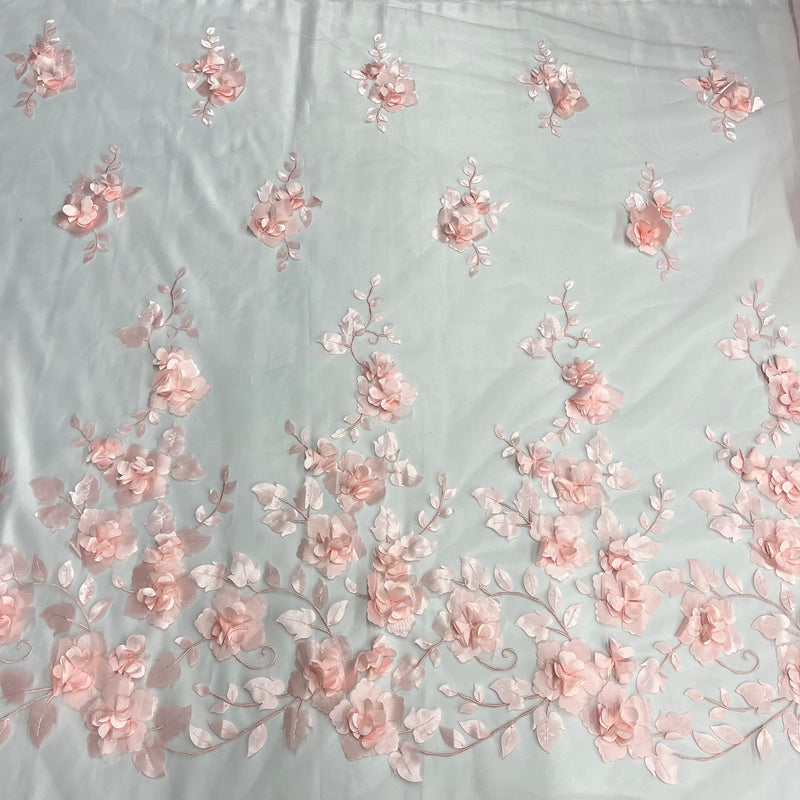 3D Floral Lace Fabric Embroidered on 100% Polyester Soft Tulle Net Mesh | Lace USA - GD-010