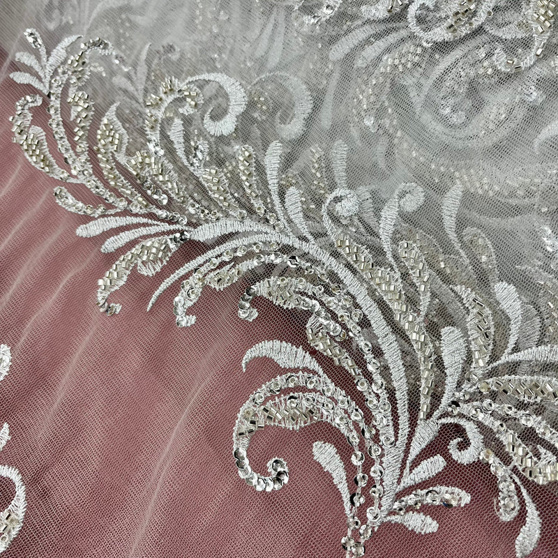 Beaded Lace Fabric Embroidered on 100% Polyester Net Mesh | Lace USA - GD-13267