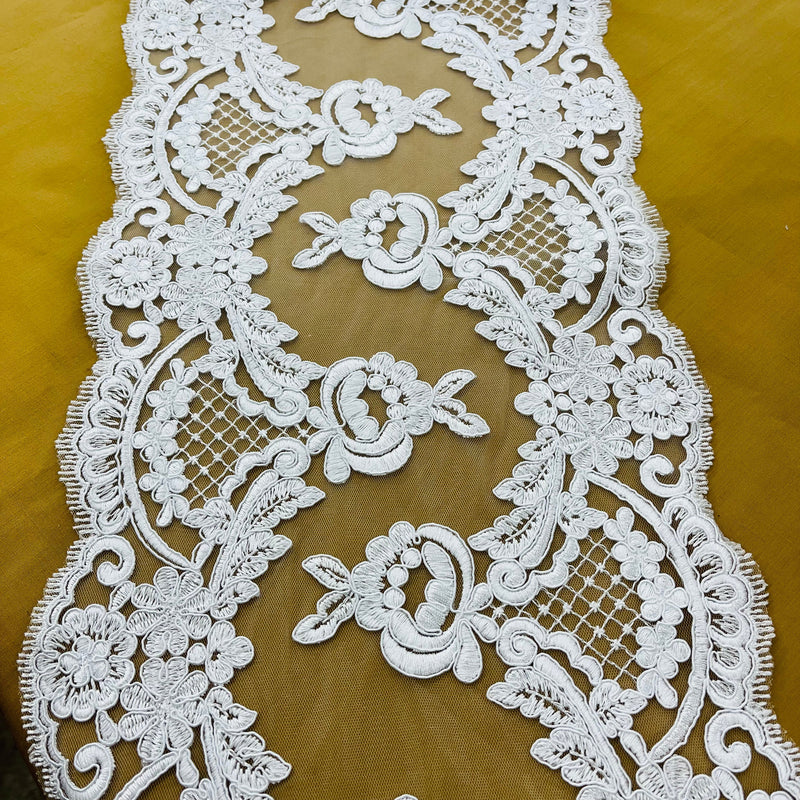 Corded Double Sided Lace Trimming Embroidered on 100% Polyester Net Mesh | Lace USA - 95329W/2