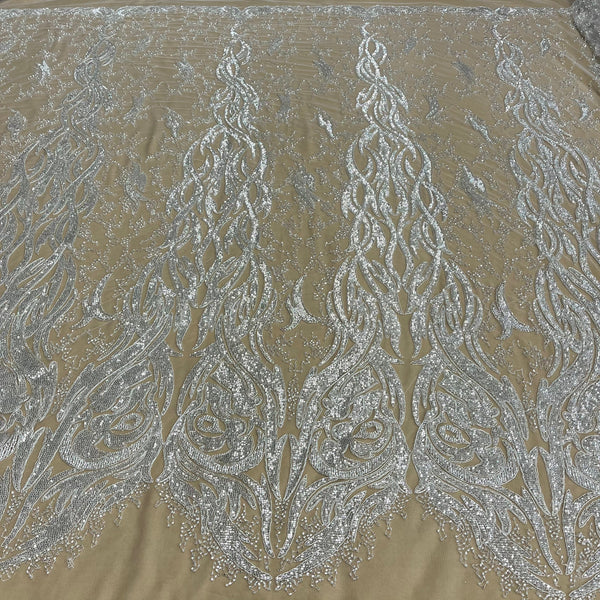 Beaded & Corded Bridal Lace Fabric Embroidered on 100% Polyester Net Mesh | Lace USA -GD-12622