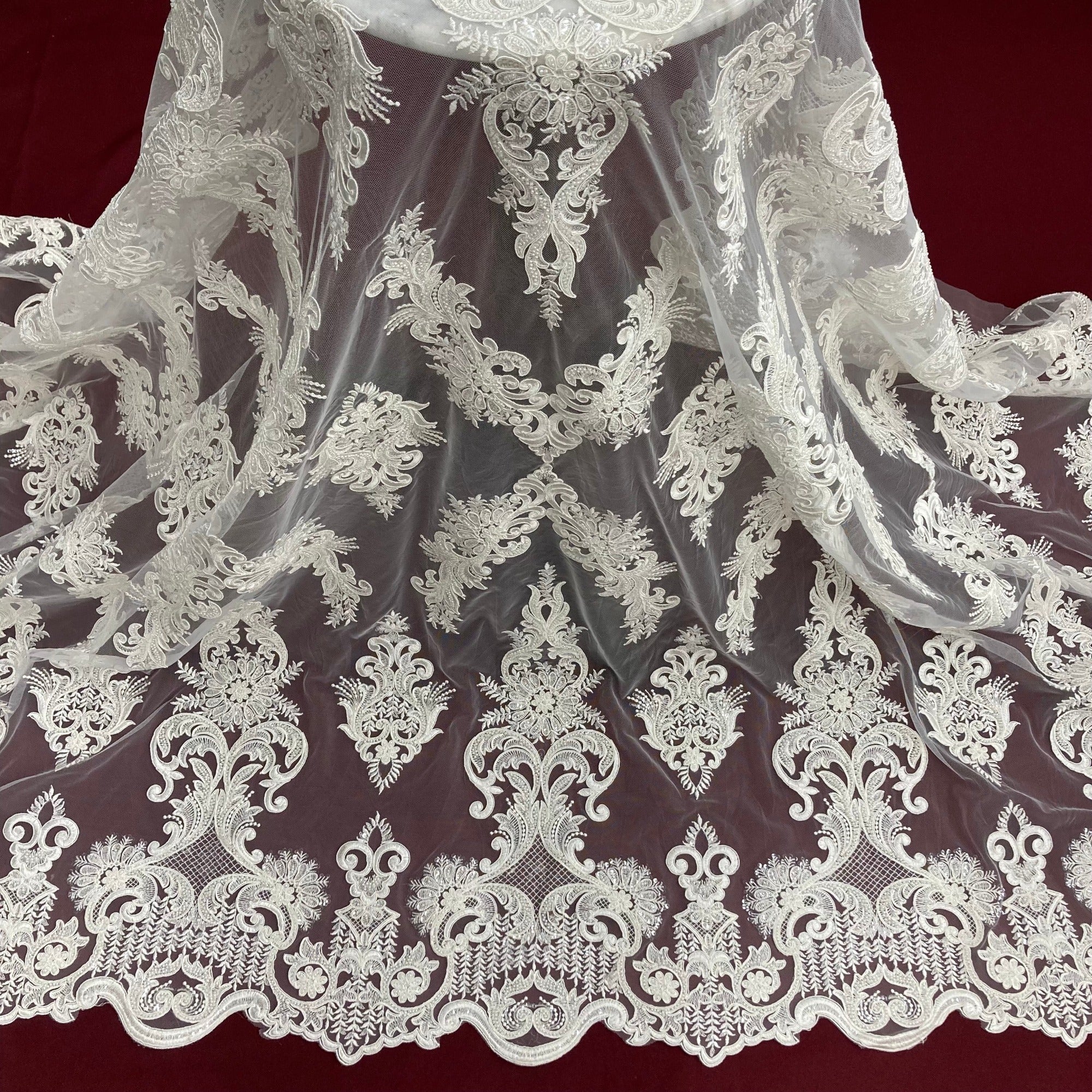 Beaded & Corded Lace Fabric Embroidered on 100% Polyester Net Mesh | Lace USA - GD-58026
