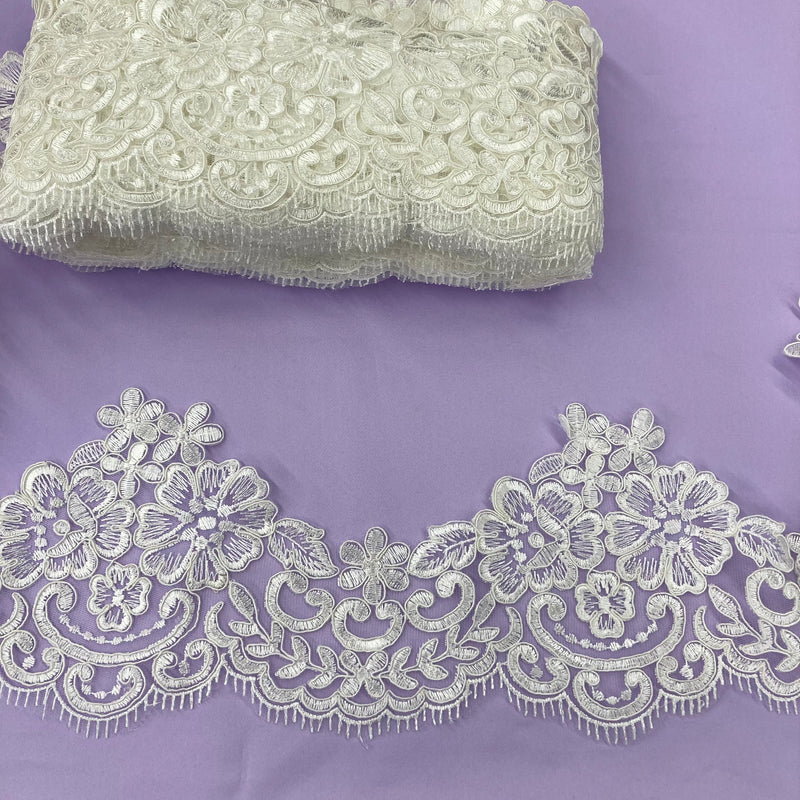 Corded Lace Trimming Embroidered on 100% Polyester Net Mesh | Lace USA - 95365W/1