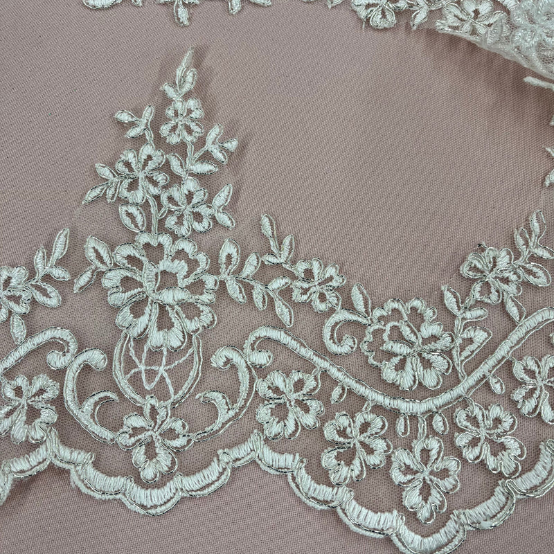 Corded Lace Trimming Embroidered on 100% Polyester Net Mesh | Lace USA - 96216W