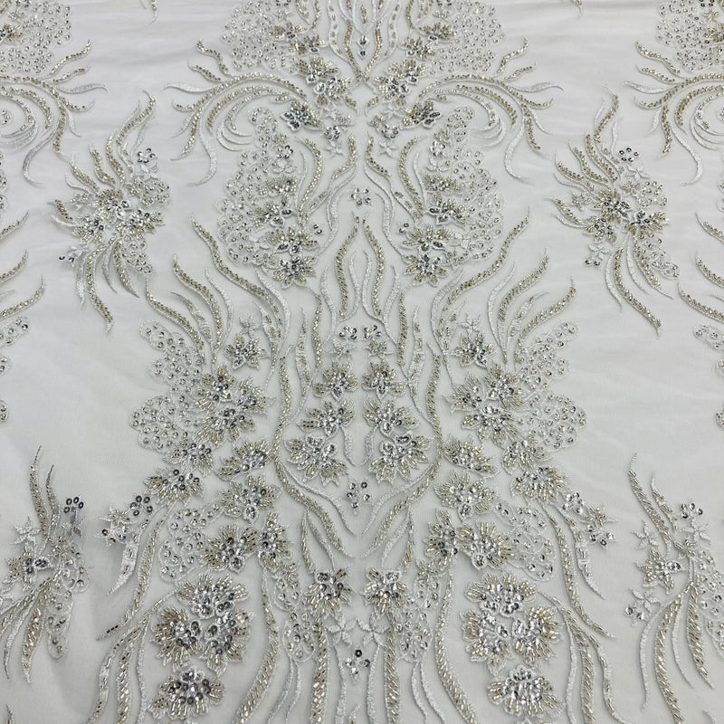 Beaded Lace Fabric Embroidered on 100% Polyester Net Mesh | Lace USA - GD-13276