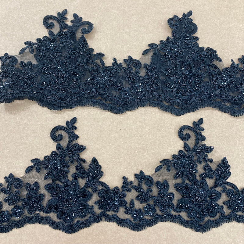 Beaded & Corded Floral Lace Trimming Embroidered on 100% Polyester Net Mesh | Lace USA - 96441W-HB