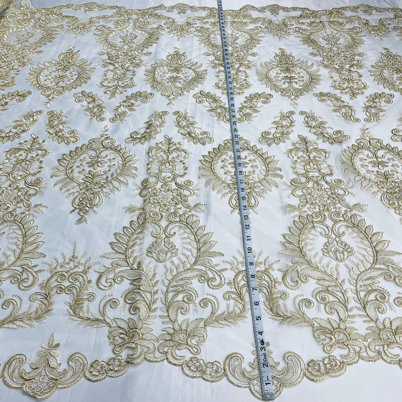 Corded Bridal Lace Fabric Embroidered on 100% Polyester Net Mesh | Lace USA - 97160W