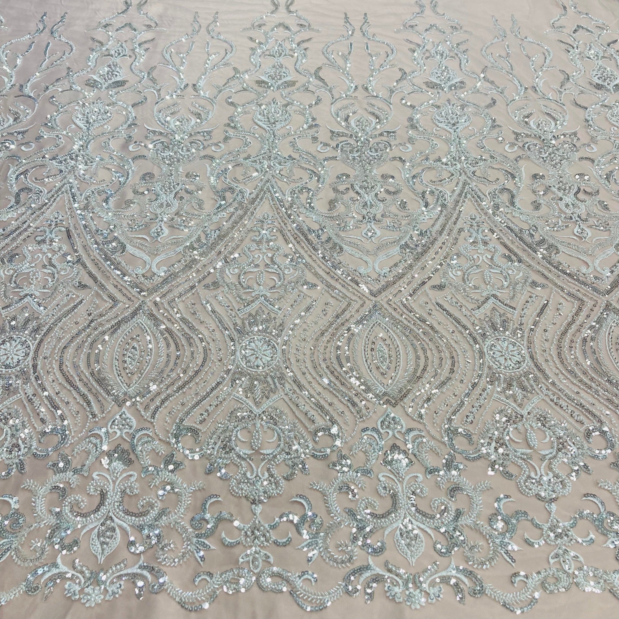 Beaded Lace Fabric Embroidered on 100% Polyester Net Mesh | Lace USA - GD-210901