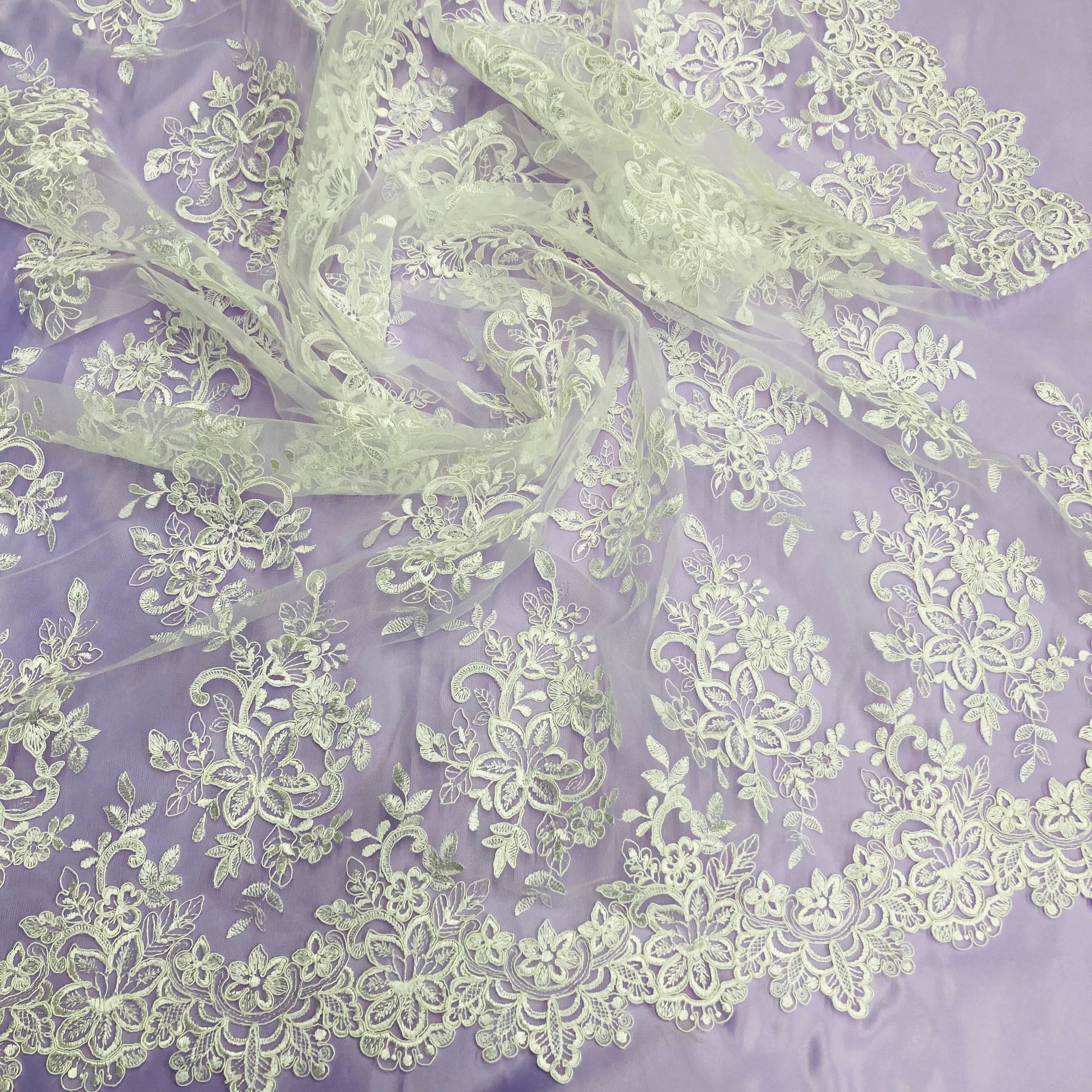 Corded Bridal Lace Fabric Embroidered on 100% Polyester Net Mesh | Lace USA - 96983W