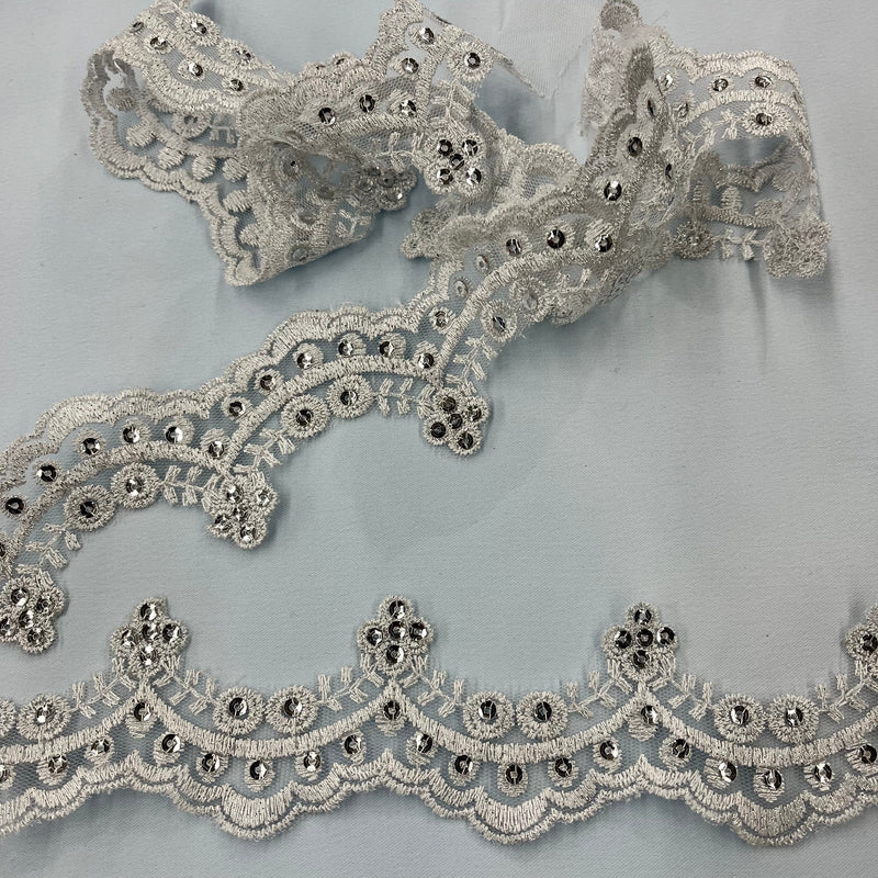 Beaded Lace Trimming Embroidered on 100% Polyester Net Mesh | Lace USA - KZ-49W-SB