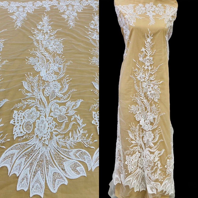 Beaded & Sequined Lace Fabric Embroidered on 100% Polyester Net Mesh | Lace USA - GD-67814