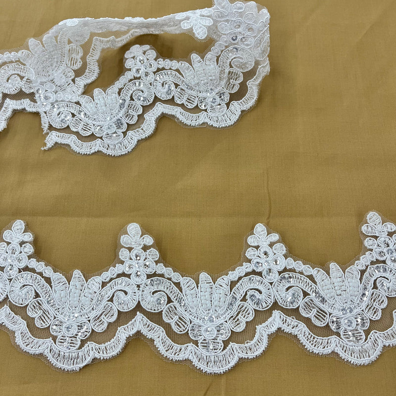 Beaded & Corded Lace Trimming Embroidered on 100% Polyester Net Mesh | Lace USA - KZ-34W-HB