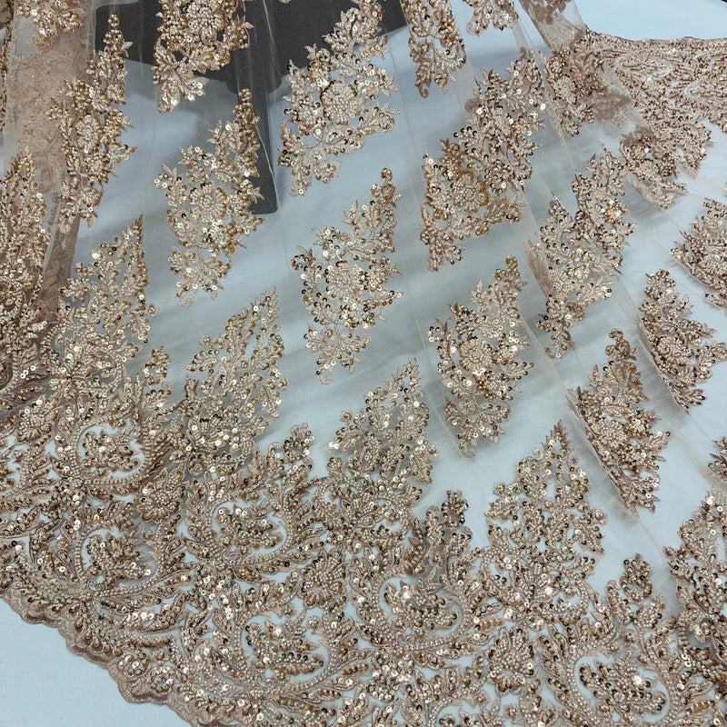 Beaded Lace Fabric Embroidered on 100% Polyester Net Mesh | Lace USA - GD-824