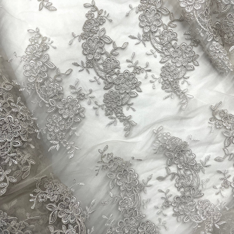 Corded Bridal Lace Fabric Embroidered on 100% Polyester Net Mesh | Lace USA - 97200W