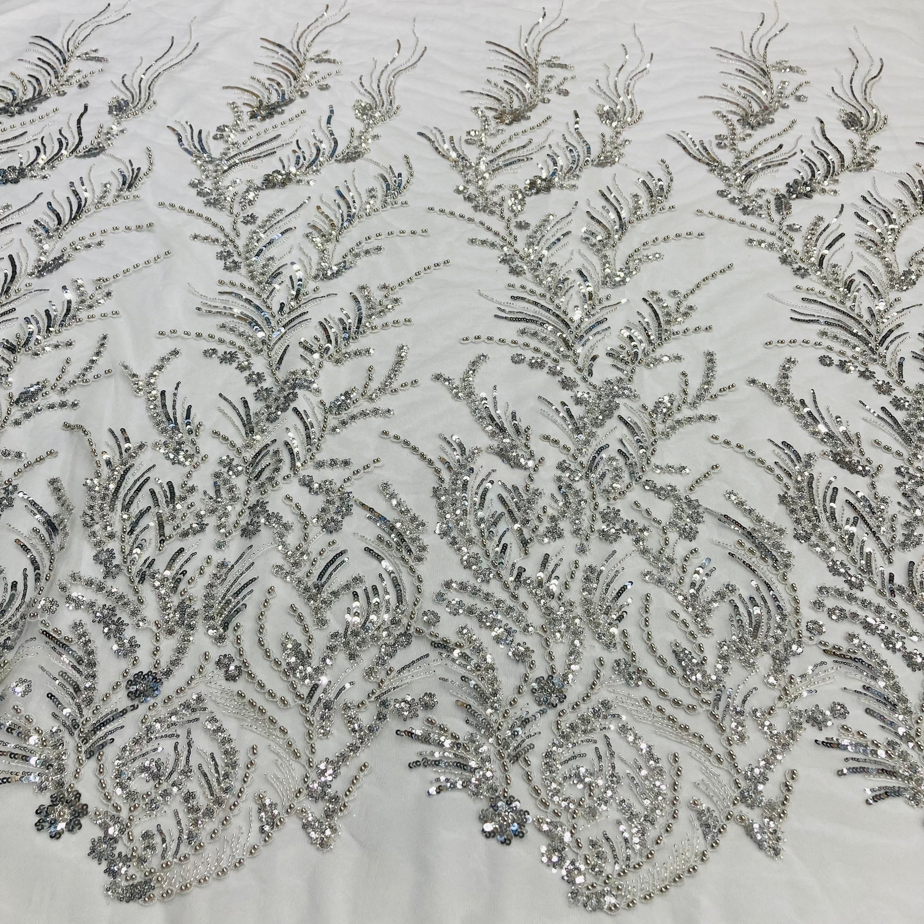 Beaded Lace Fabric Embroidered on 100% Polyester Net Mesh | Lace USA - GD-210904