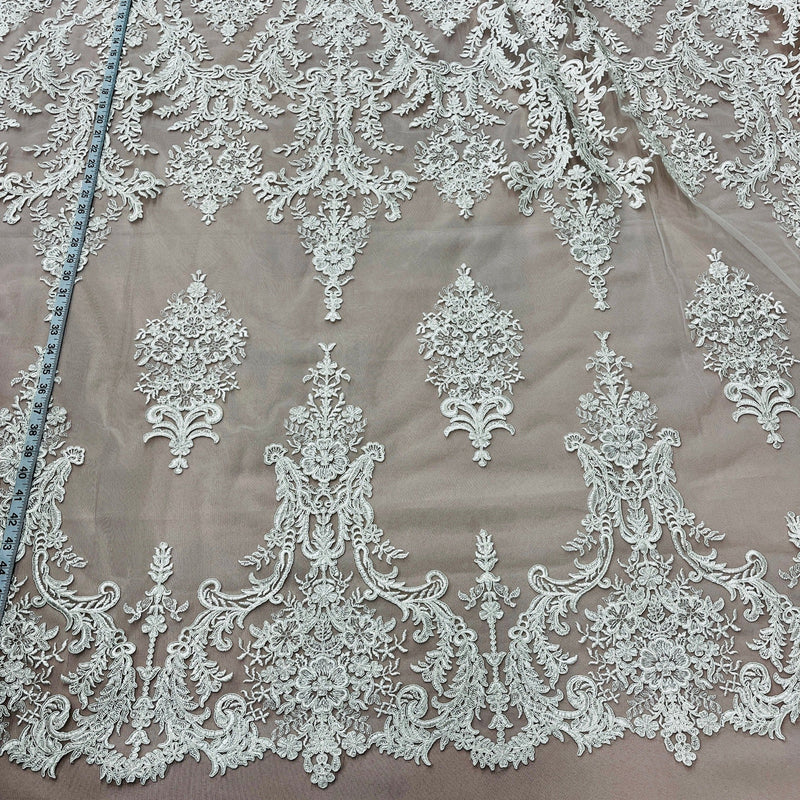 Corded Bridal Lace Fabric Embroidered on 100% Polyester Net Mesh | Lace USA - 97136W