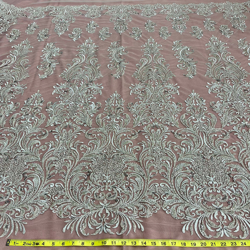 Beaded Lace Fabric Embroidered on 100% Polyester Net Mesh | Lace USA - GD-13267