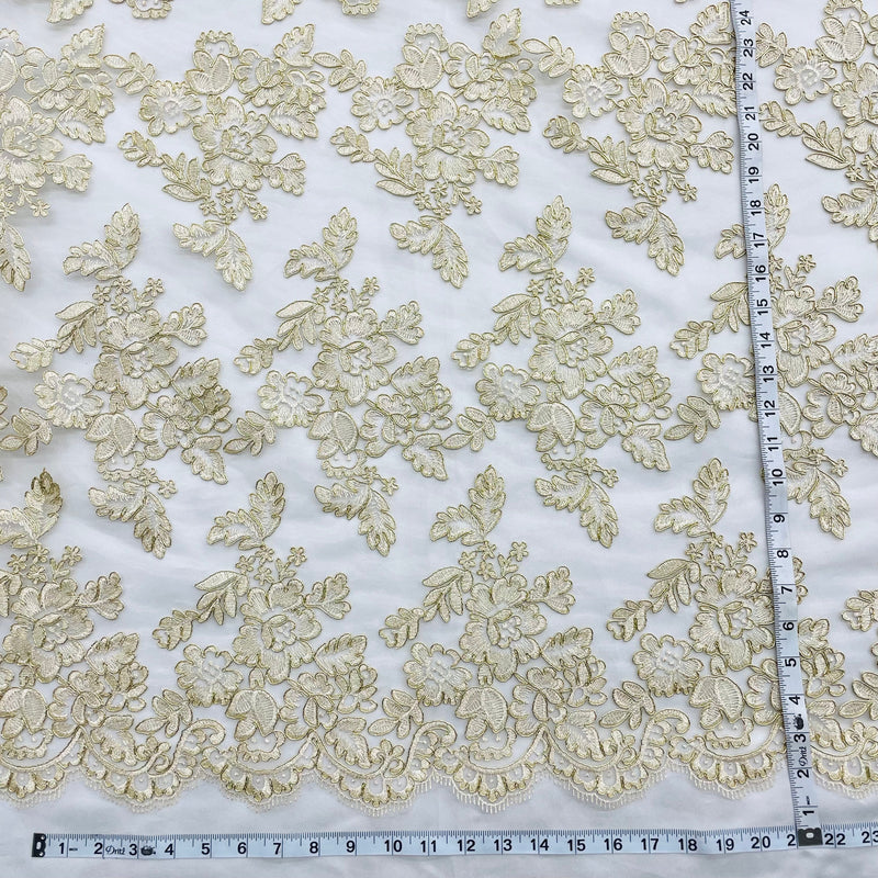 Corded Bridal Lace Fabric Embroidered on 100% Polyester Net Mesh | Lace USA - 95409W