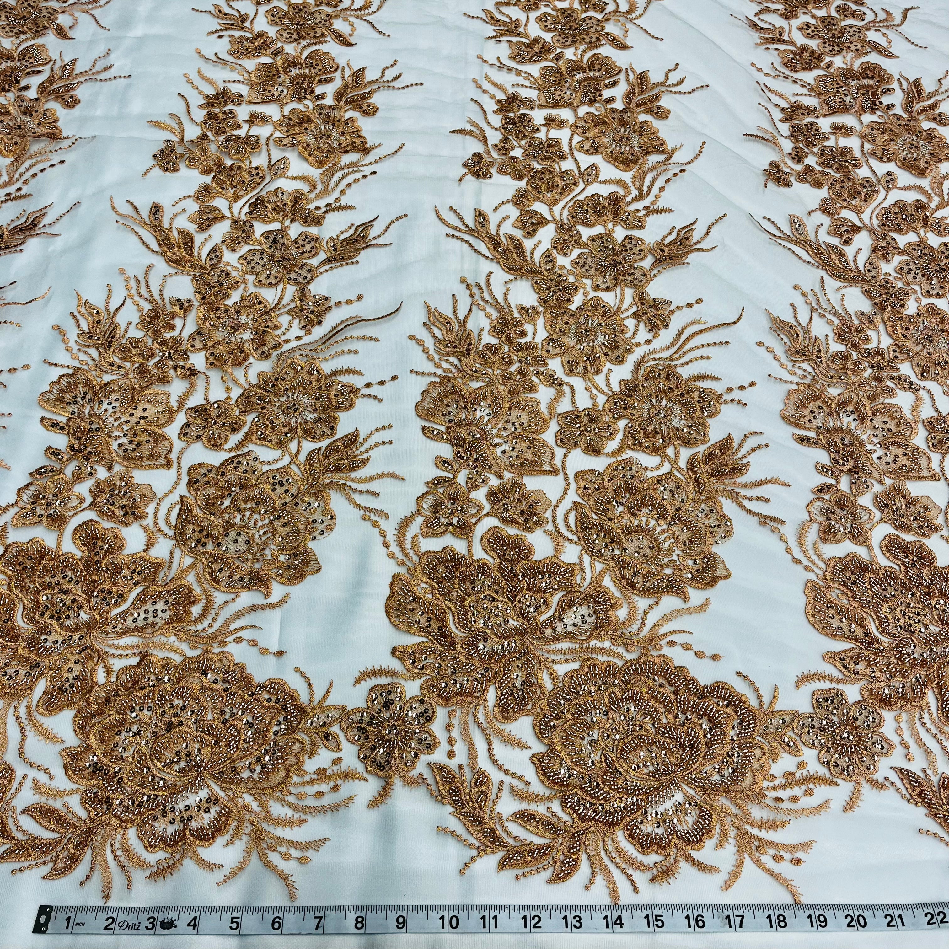 Beaded Lace Fabric Embroidered on 100% Polyester Net Mesh | Lace USA - GD-67313