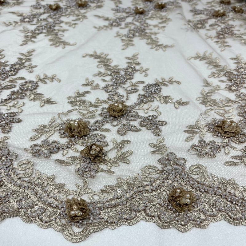 Beaded Double Sided 3D Floral Lace Trimming Embroidered on 100% Polyester Net Mesh | Lace USA - GD-733