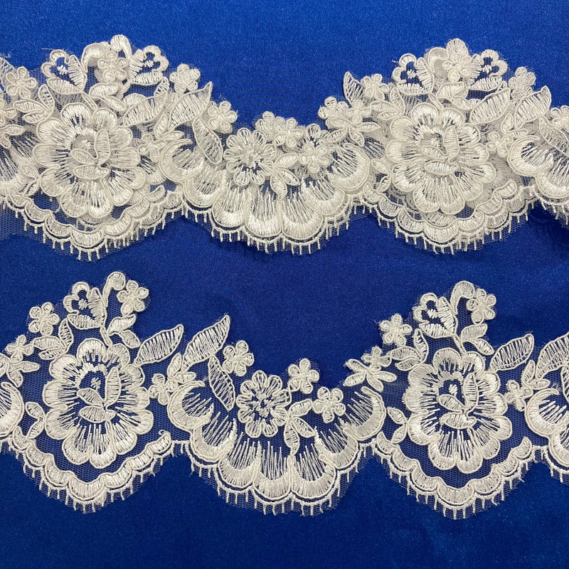 Corded Lace Trimming Embroidered on 100% Polyester Net Mesh | Lace USA - 95377W/1