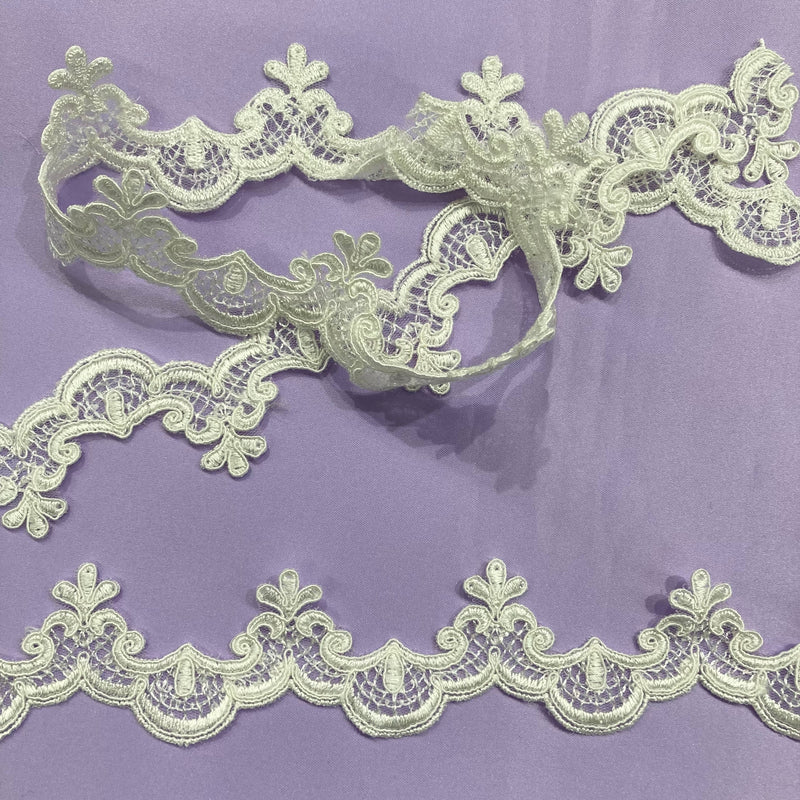 Corded Lace Trimming Embroidered on 100% Polyester Net Mesh | Lace USA - 97040W/1