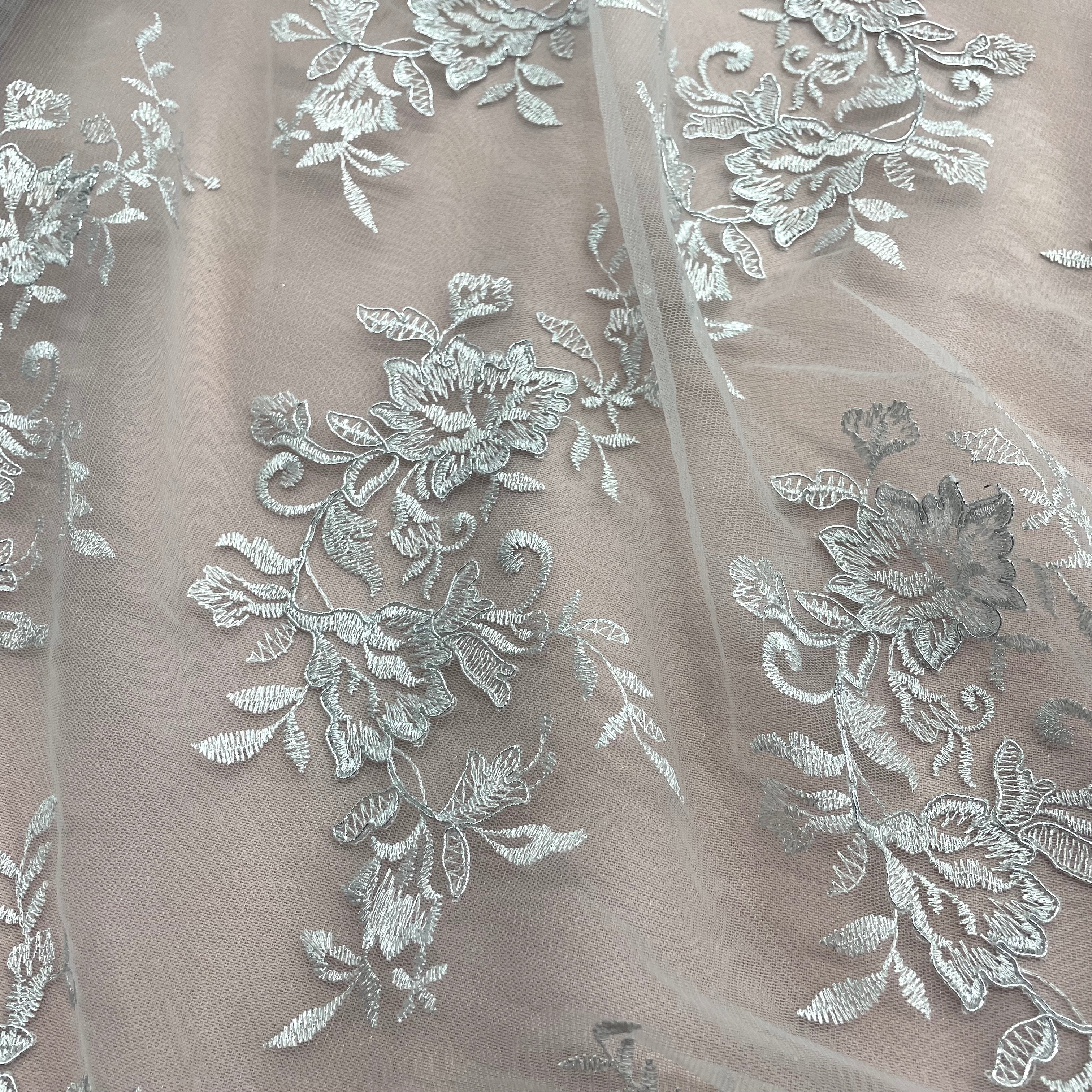 Corded Bridal Lace Fabric Embroidered on 100% Polyester Net Mesh | Lace USA - 97154W