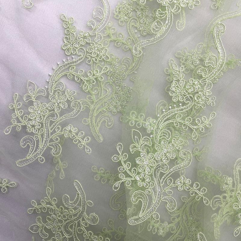 Corded Bridal Lace Fabric Embroidered on 100% Polyester Net Mesh | Lace USA - 97199W