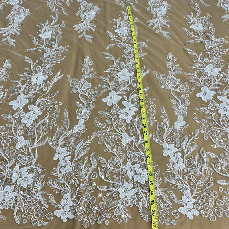 Beaded Lace Fabric Embroidered on 100% Polyester Net Mesh | Lace USA - GD-220703