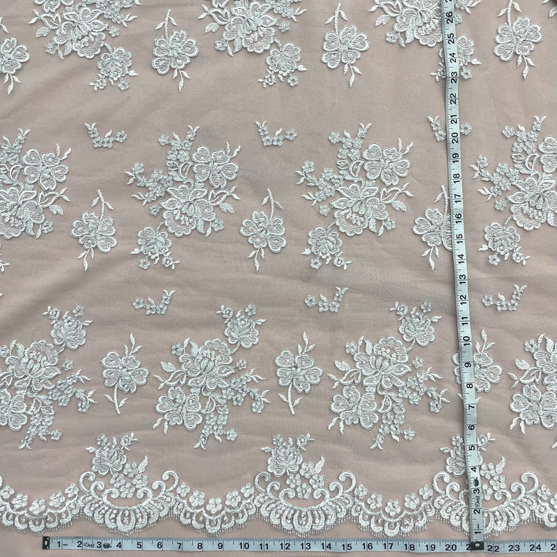 Beaded Lace Fabric Embroidered on 100% Polyester Net Mesh | Lace USA - 97076WA-BP