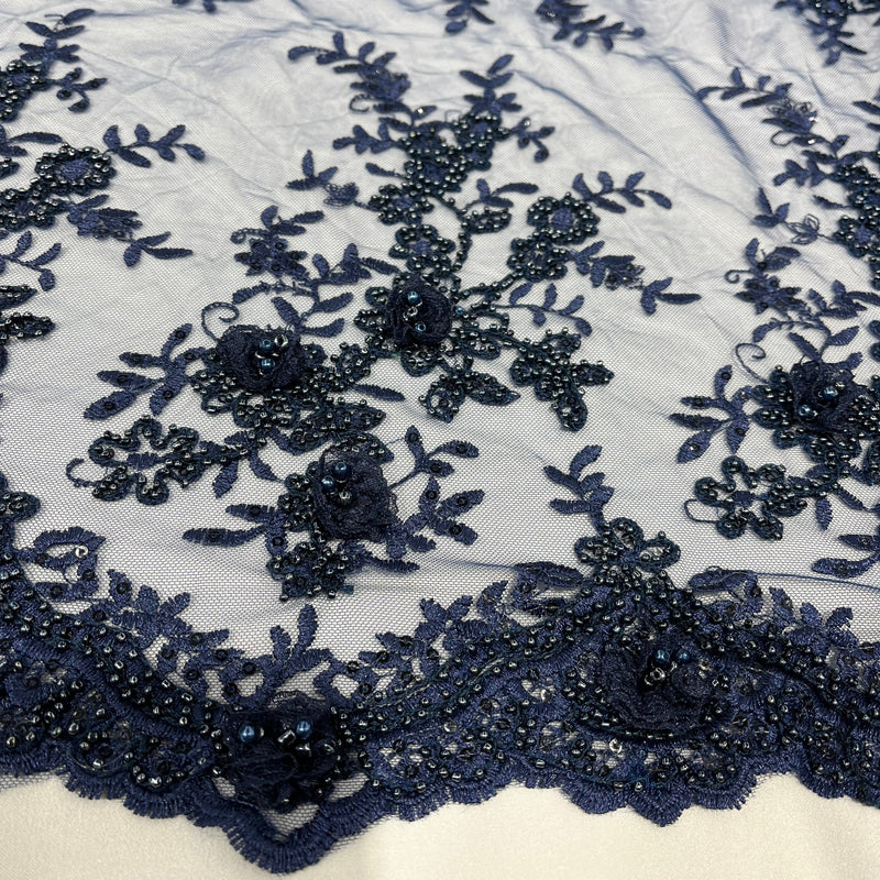 Beaded Double Sided 3D Floral Lace Trimming Embroidered on 100% Polyester Net Mesh | Lace USA - GD-733