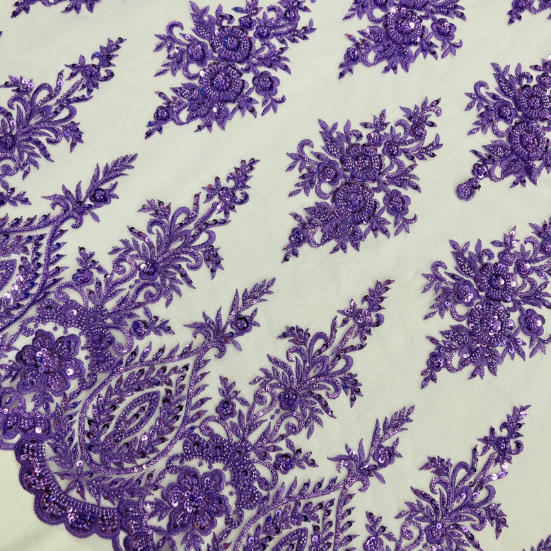 Beaded Lace Fabric Embroidered on 100% Polyester Net Mesh | Lace USA - GD-787