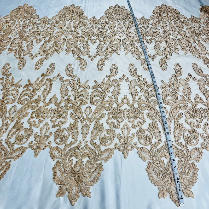 Corded Bridal Lace Fabric Embroidered on 100% Polyester Net Mesh | Lace USA - 96996W