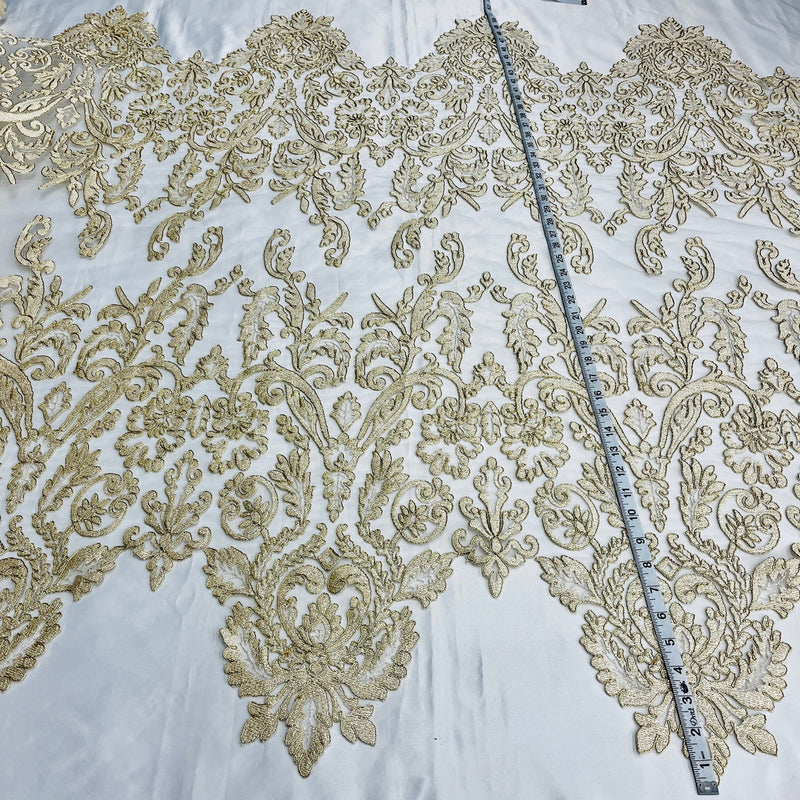 Corded Bridal Lace Fabric Embroidered on 100% Polyester Net Mesh | Lace USA - 96996W