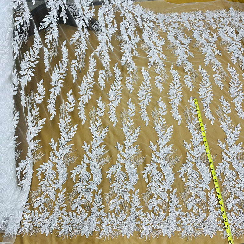 Beaded Lace Fabric Embroidered on 100% Polyester Net Mesh | Lace USA - GD-13331