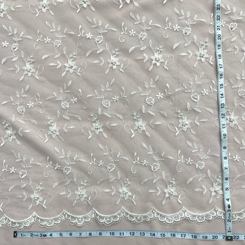 Beaded Lace Fabric Embroidered on 100% Polyester Net Mesh | Lace USA - 71014W-NB