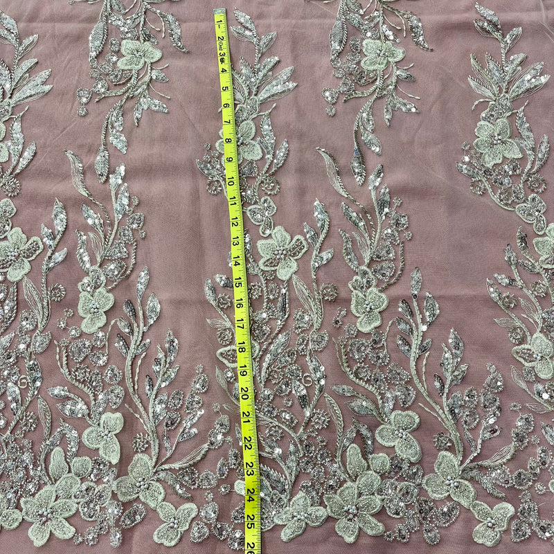 Beaded Lace Fabric Embroidered on 100% Polyester Net Mesh | Lace USA - GD-220703