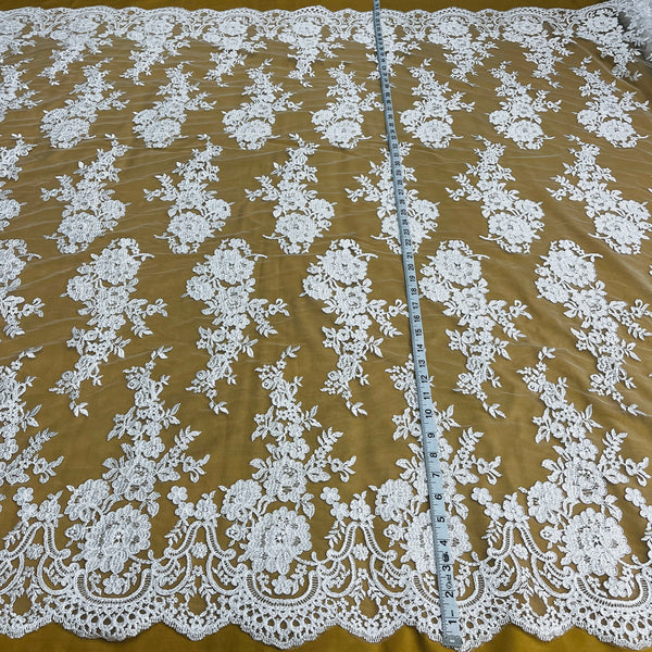 Corded Bridal Lace Fabric Embroidered on 100% Polyester Net Mesh | Lace USA - 96989W