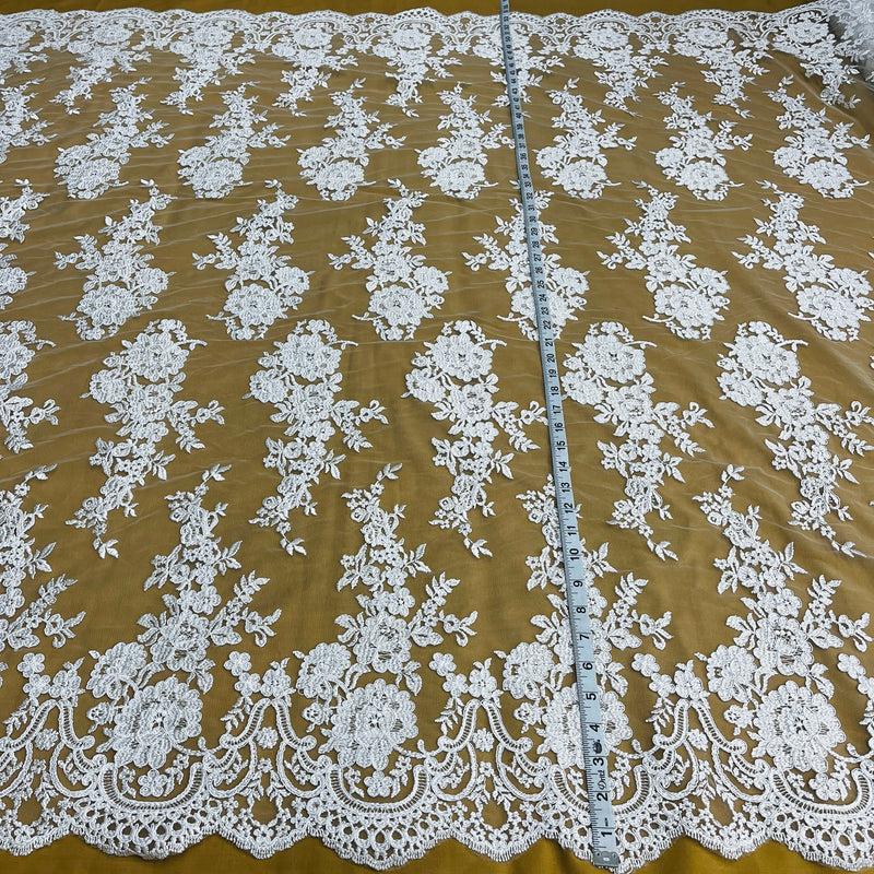 Corded Bridal Lace Fabric Embroidered on 100% Polyester Net Mesh | Lace USA - 96989W