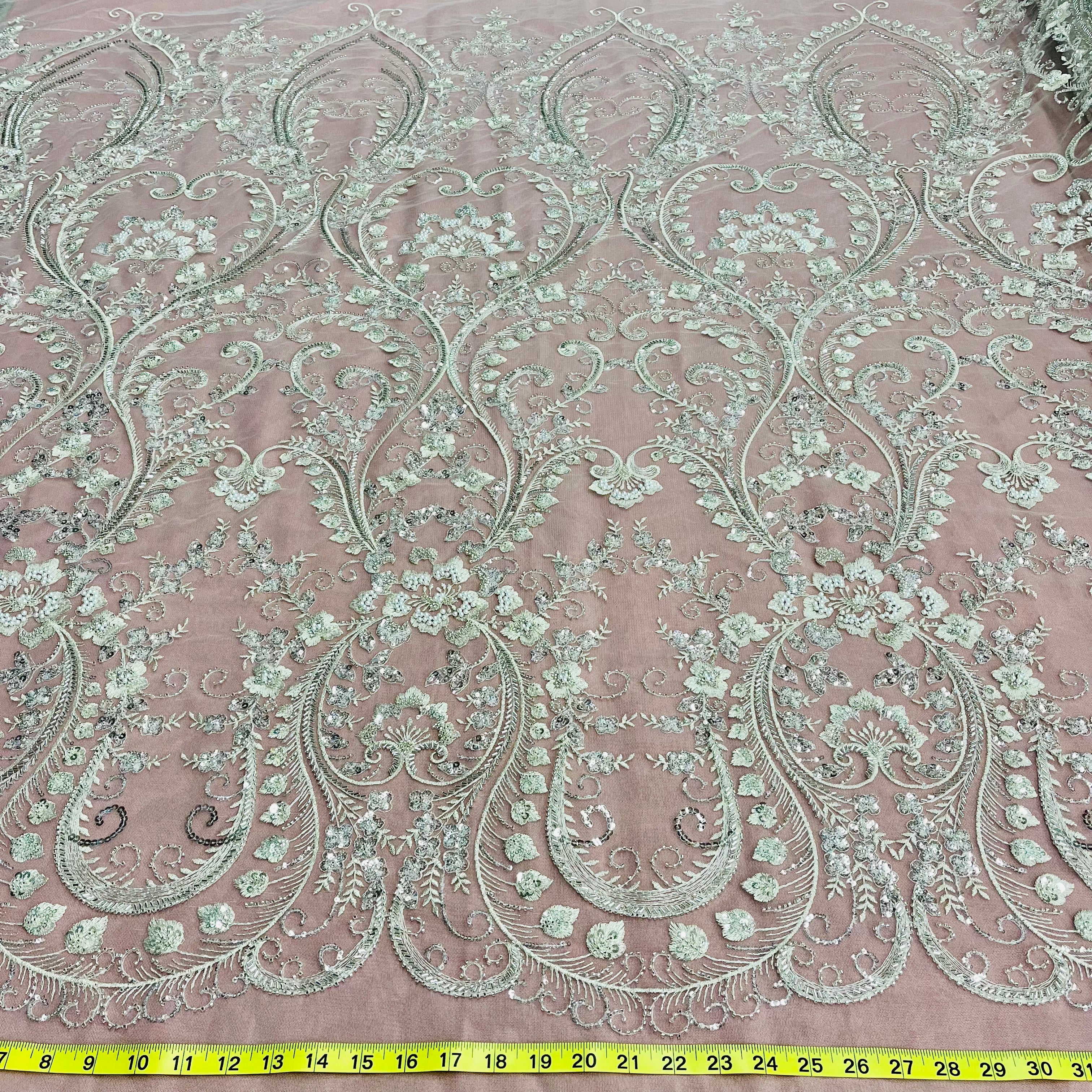 Beaded Lace Fabric Embroidered on 100% Polyester Net Mesh | Lace USA - GD-220702