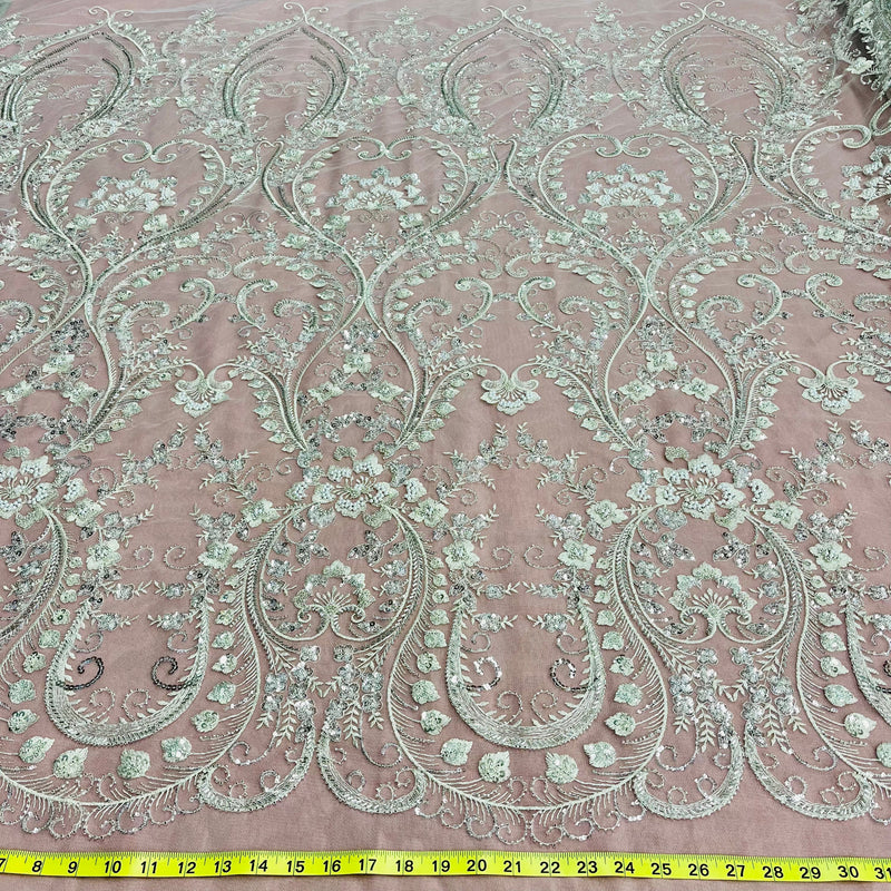 Beaded Lace Fabric Embroidered on 100% Polyester Net Mesh | Lace USA - GD-220702