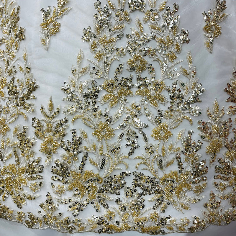 Beaded Lace Fabric Embroidered on 100% Polyester Net Mesh | Lace USA - GD-5926